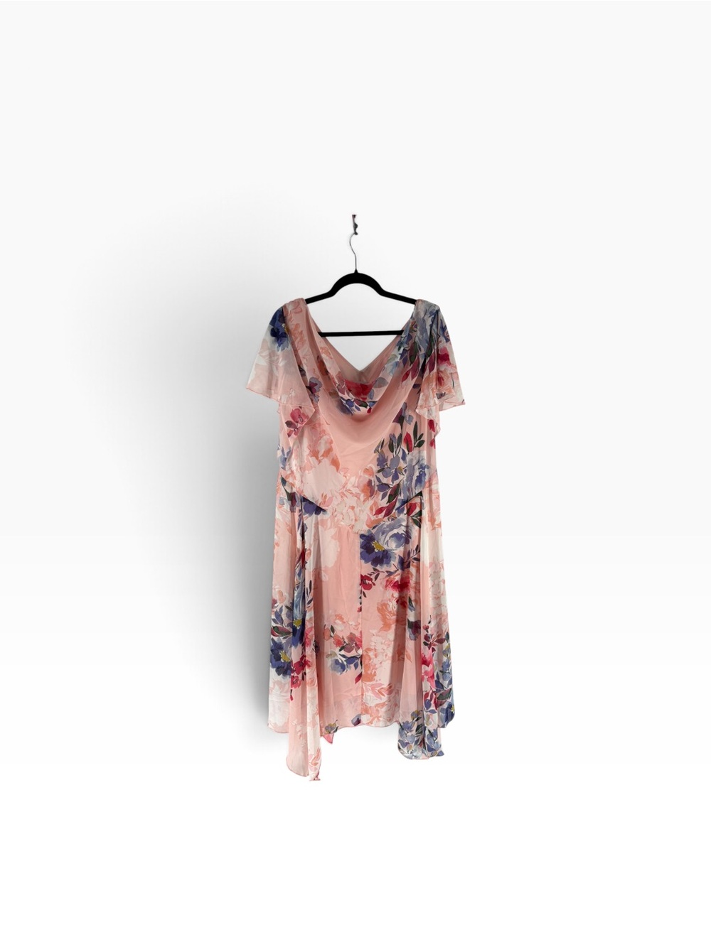 New Robbie Bee Pink Floral Cowl Neck High-Low Midi Dress size 16 W - Picture 2 of 6